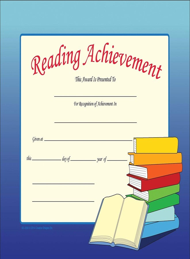 SHAPES ETC. 30pcs Reading Achievement Recognition Certificates 11in x 8.5in Colorful Award Kids Student Graduations Moving Up Ceremonies Achievement Days Banquets Academic Competitions USA Made - Image 2