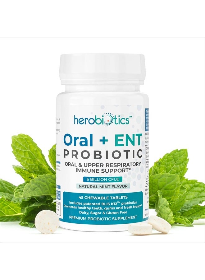 herobiotics Oral Probiotics For Better Breath, Gingivitis, Strep Throat, Tonsil Stones, Ent 6 Bn Cfu 45 Chewable Tablets - Image 1