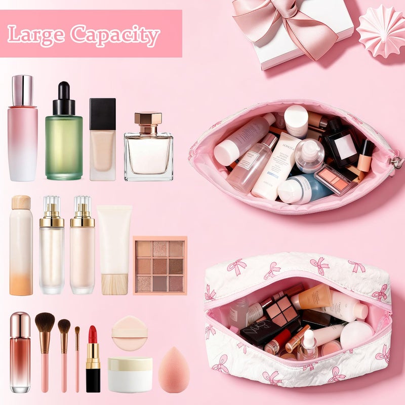 Giftota Initial Makeup Bag, Valentines Day Gifts for Women Teens Girls Birthday Gift Personalized Bow Cosmetic Bag, Quilted Cosmetic Travel Toiletry Pouch, Cute Makeup Organizer Teen Girl Gifts Trendy Stuff A - Image 3