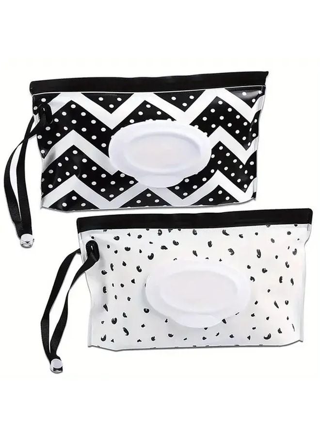 Black White Portable Wipes Bag Set of Two Reusable Travel Wipes Dispenser Box Holder - Image 1
