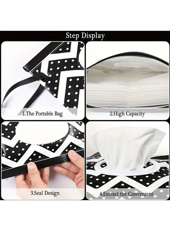 Black White Portable Wipes Bag Set of Two Reusable Travel Wipes Dispenser Box Holder - Image 4