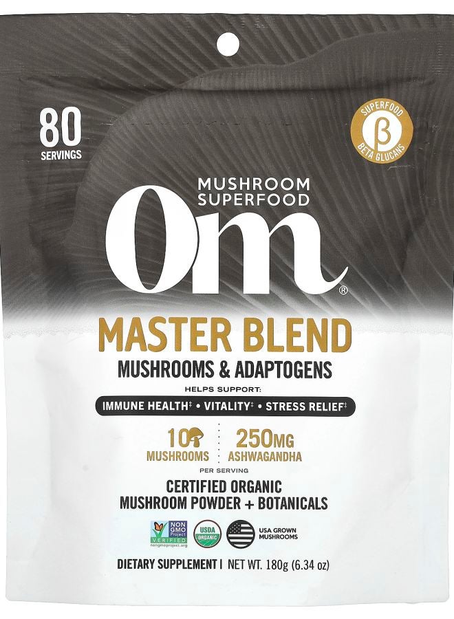 Om Mushrooms Master Blend Certified Organic Mushroom Powder + Botanicals 6.34 oz (180 g)