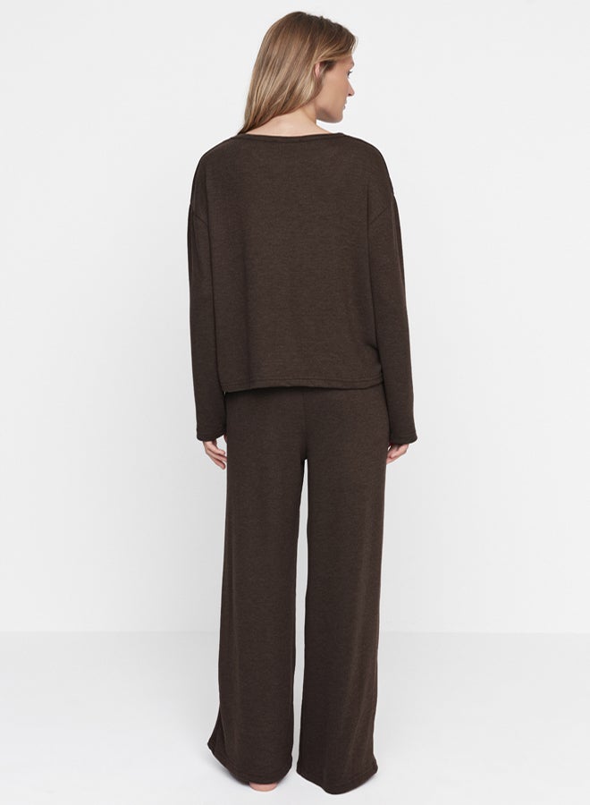 trendyol Pajama Set - Brown - Solid Color - Image 5