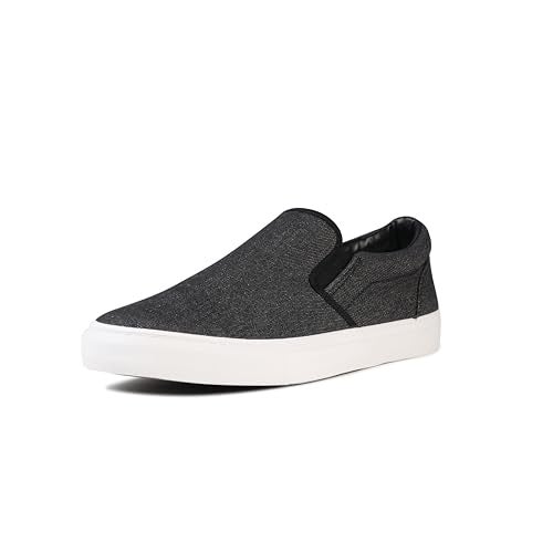 hello basics Men's Sneakers Classic Low Top Slip On Shoes Wide Canvas Skate Loafers Sneakers with Soft Insole Causal Dress Shoes for Men Comfortable Walking Shoes Slip on Sneakers for Men, Black Denim, 8 - Image 2