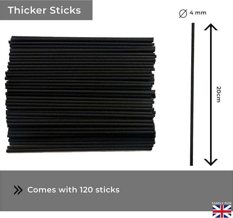 Ziffs Home 120 Black Fibre Reed Diffuser Sticks - 20cm x 4mm - Thick Diffuser Reeds Sticks - Diffuser Sticks for Diffuser Oils Fragrance Refill - Fibre Reeds for Diffusers - Image 2