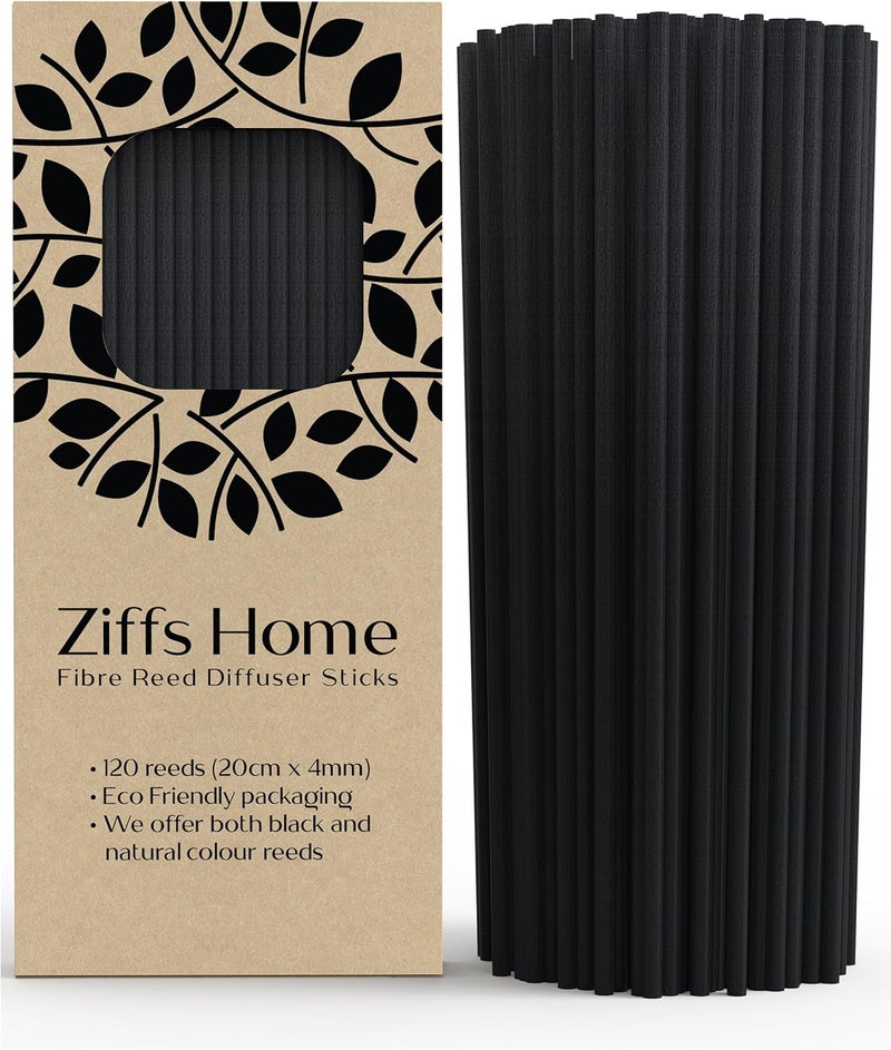 Ziffs Home 120 Black Fibre Reed Diffuser Sticks - 20cm x 4mm - Thick Diffuser Reeds Sticks - Diffuser Sticks for Diffuser Oils Fragrance Refill - Fibre Reeds for Diffusers - Image 1