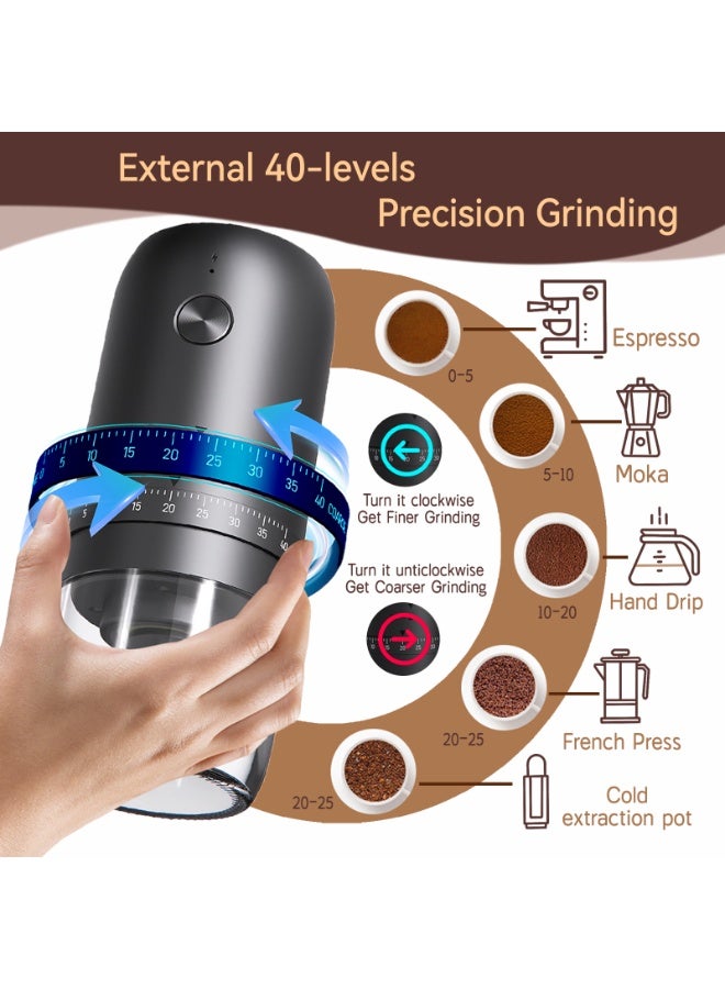 Electric Coffee Bean Grinder, Portable Electric Conical Burr Grinder with Multi Grind Settings, Rechargeable Coffee Bean Grinder for Espresso, Cold Brew, Flip Coffee and Drip Coffee - Image 2