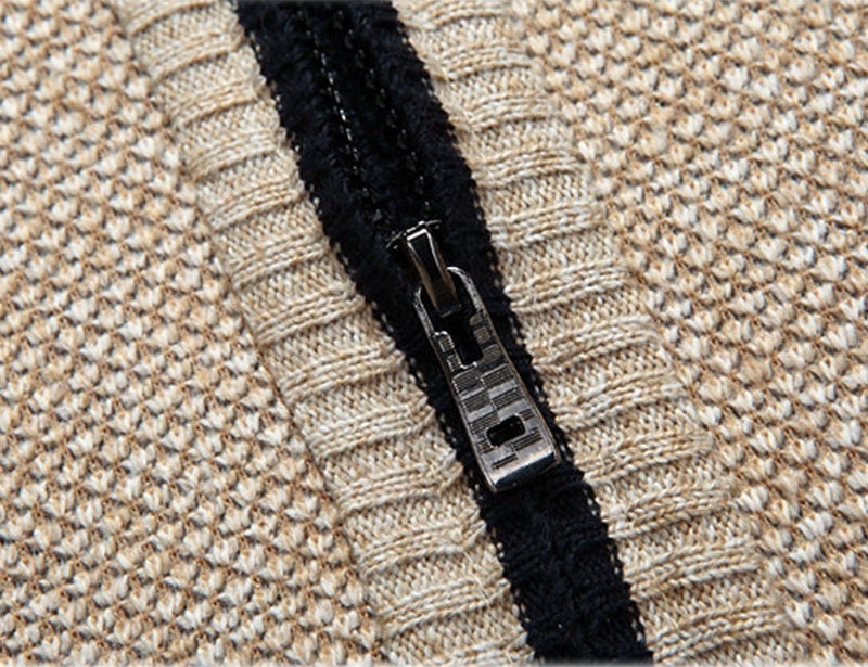 Yeokou Men's Slim Fit Zip Up Casual Knitted Cardigan Sweaters with Pockets (Medium, Khaki) - Image 3