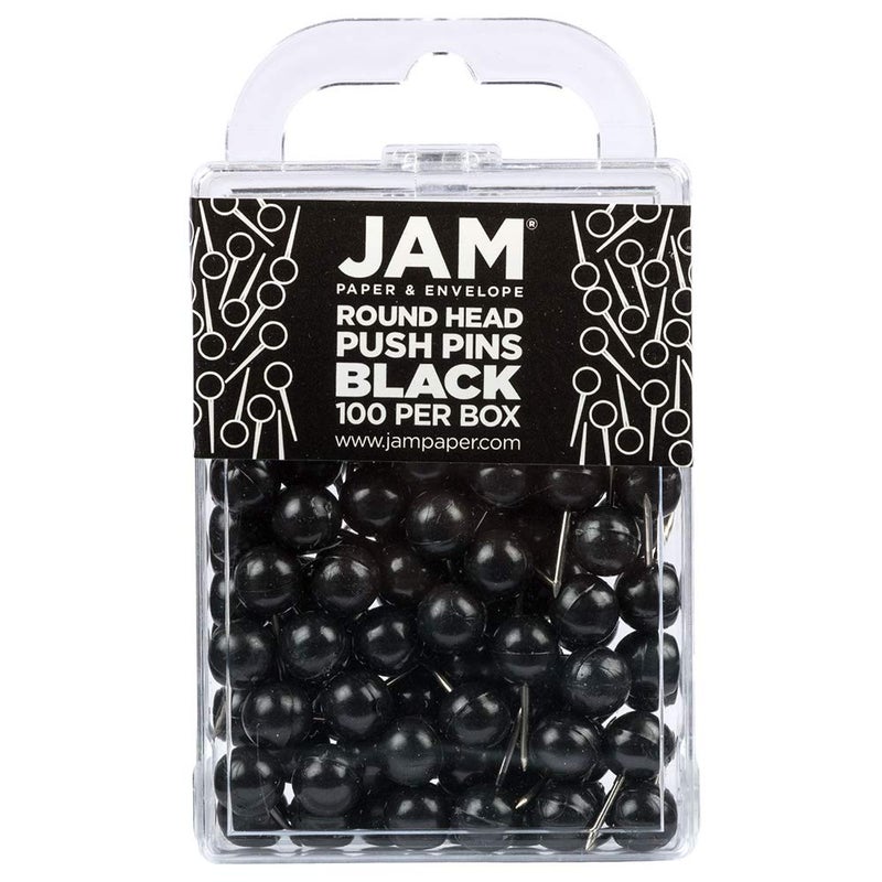 JAM PAPER Colorful Push Pins Round Head Map Thumb Tacks Black Pushpins 100Pack
