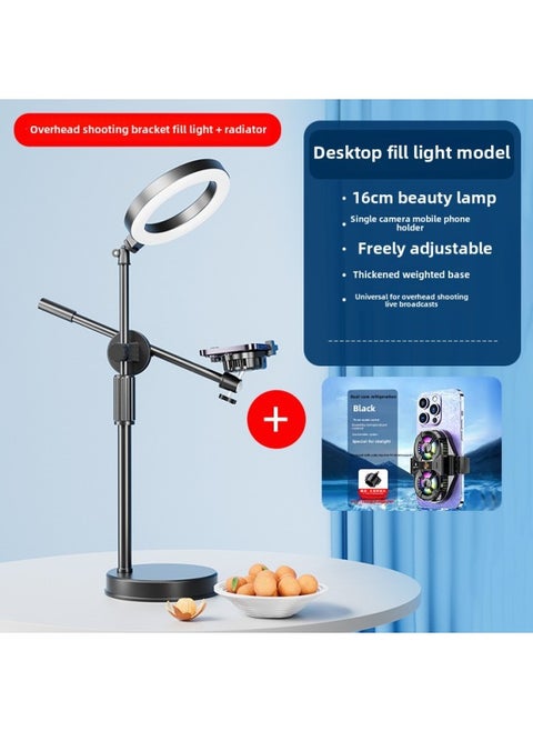 Live Broadcast Dedicated] Mobile Phone Radiator Cooling Artifact Semiconductor Refrigeration Ultra-quiet Ice-sealed Back Clip Integrated Bracket-Color:[exclusively For Flagship Anchors] Dual-core Overclocking Cooling❄Three-stop Digital Display + Overhead Fill Light Bracket