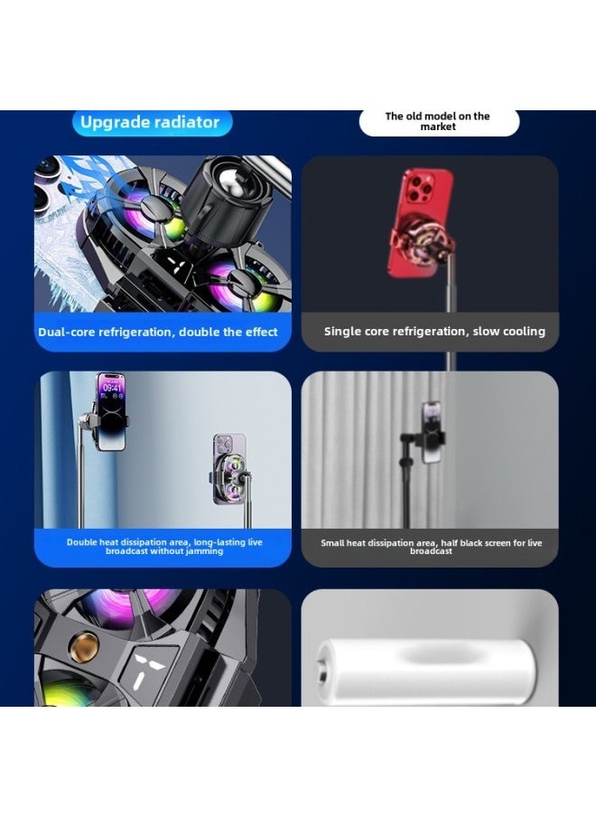 Generic - Live Broadcast Dedicated] Mobile Phone Radiator Cooling Artifact Semiconductor Refrigeration Ultra-quiet Ice-sealed Back Clip Integrated Bracket-Color:[exclusively For Flagship Anchors] Dual-core Overclocking Cooling❄Three-stop Digital Display + Overhead Fill Light Bracket - Image 1