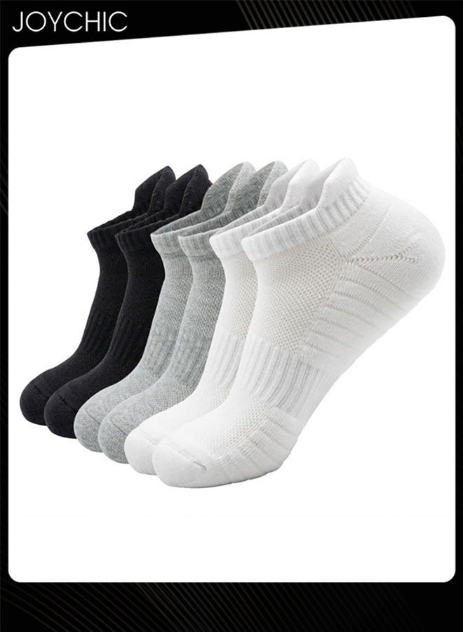 Joychic 3 Pairs Solid Color Cotton Sweat-absorbent Breathable Sports Socks for Men Thick Cushioned Sole Short-tube Socks for Running Basketball Fitness Cycling - Image 1