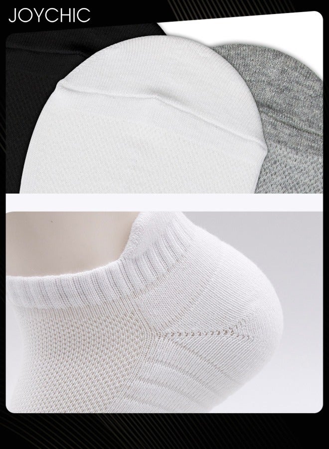 Joychic 3 Pairs Solid Color Cotton Sweat-absorbent Breathable Sports Socks for Men Thick Cushioned Sole Short-tube Socks for Running Basketball Fitness Cycling - Image 4