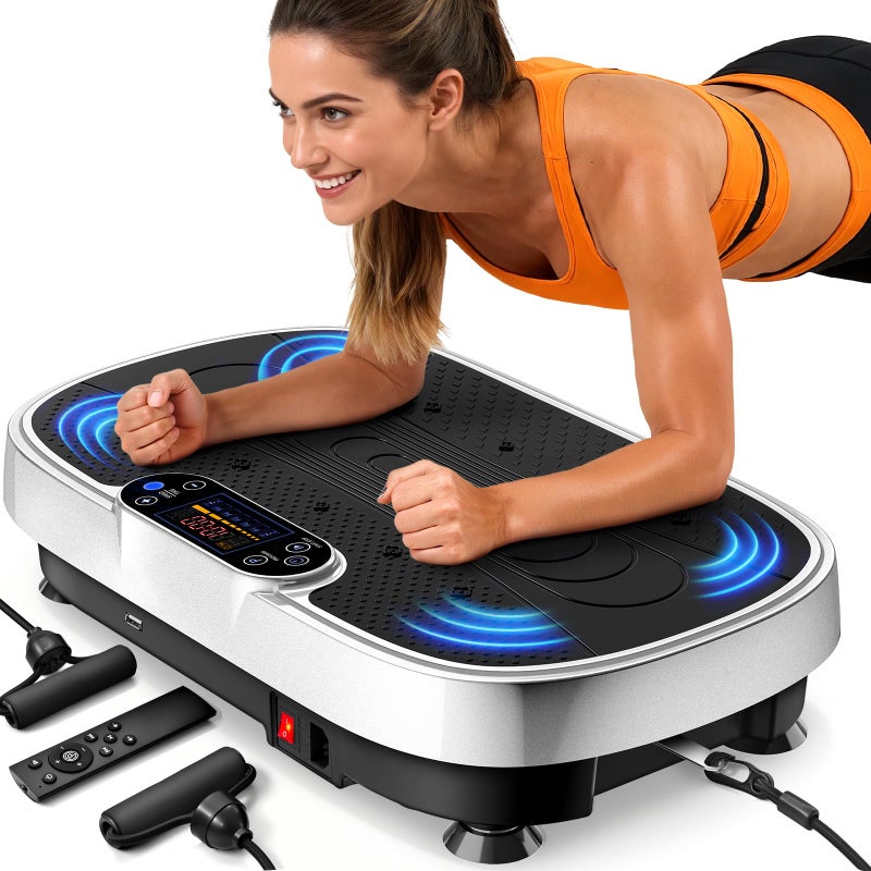 RenoJ Vibration Plate Exercise Machine for Weight Loss and Lymphatic Drainage - 330lbs Capacity Vibrating Platform for Home Gym Workout, Full Body Shaker Pilates Equipment with Loop Bands for Women and Men - Image 1