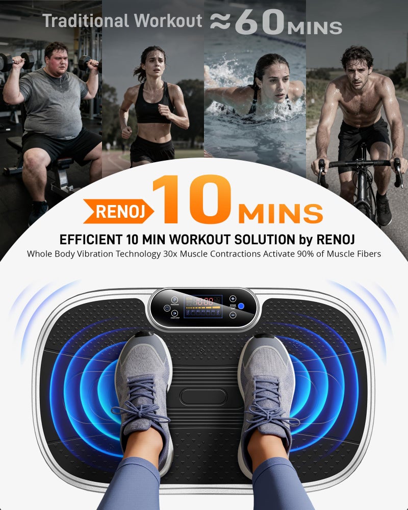 RenoJ Vibration Plate Exercise Machine for Weight Loss and Lymphatic Drainage - 330lbs Capacity Vibrating Platform for Home Gym Workout, Full Body Shaker Pilates Equipment with Loop Bands for Women and Men - Image 3