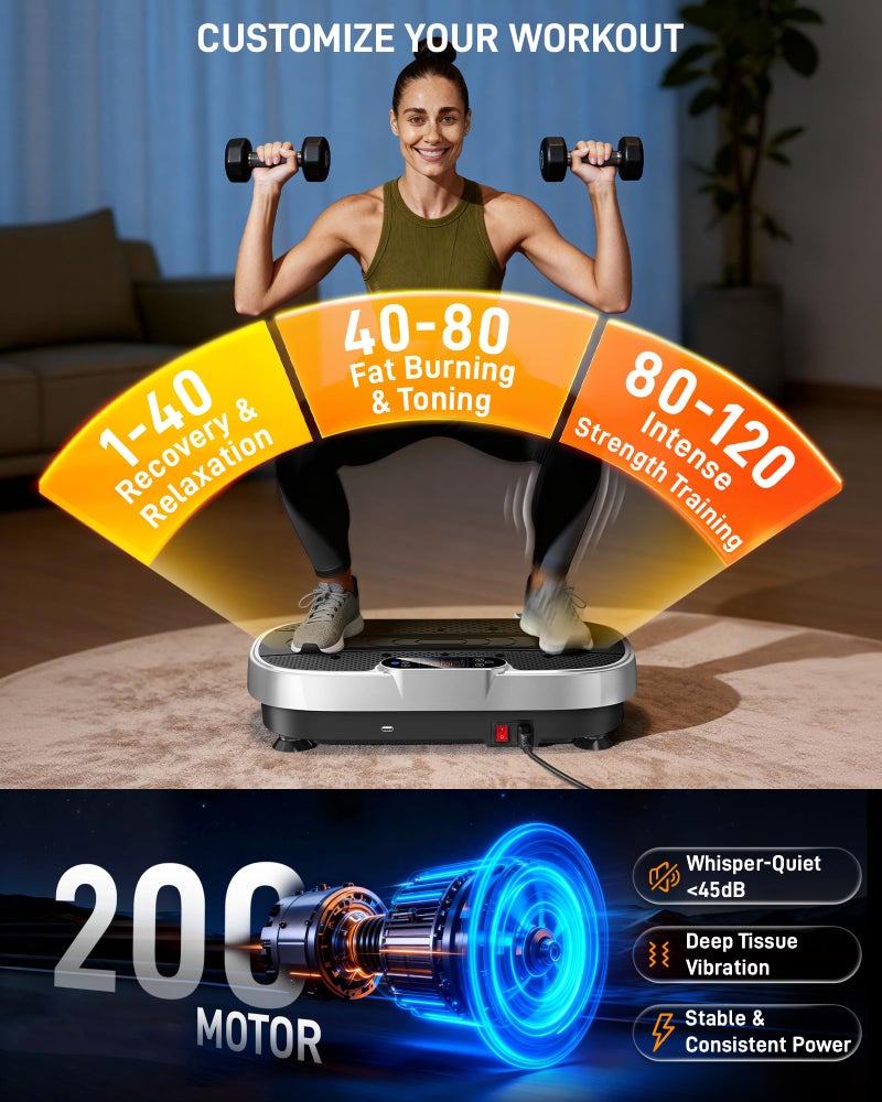 RenoJ Vibration Plate Exercise Machine for Weight Loss and Lymphatic Drainage - 330lbs Capacity Vibrating Platform for Home Gym Workout, Full Body Shaker Pilates Equipment with Loop Bands for Women and Men - Image 4