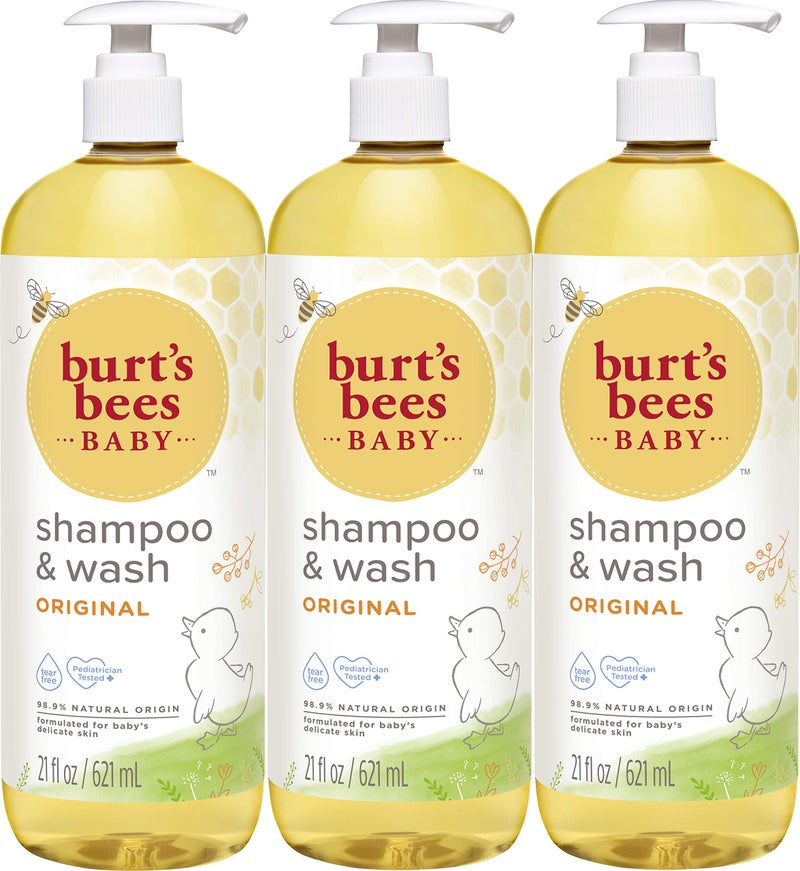 Baby Shampoo and Wash Set, 2-in-1 Natural Origin Plant Based Formula for Sensitive Skin, Original Fresh Scent, Tear-Free, Paraben Free, Pediatrician Tested, 3 Bottles 63 oz (21 oz 3-Pack) - Image 1