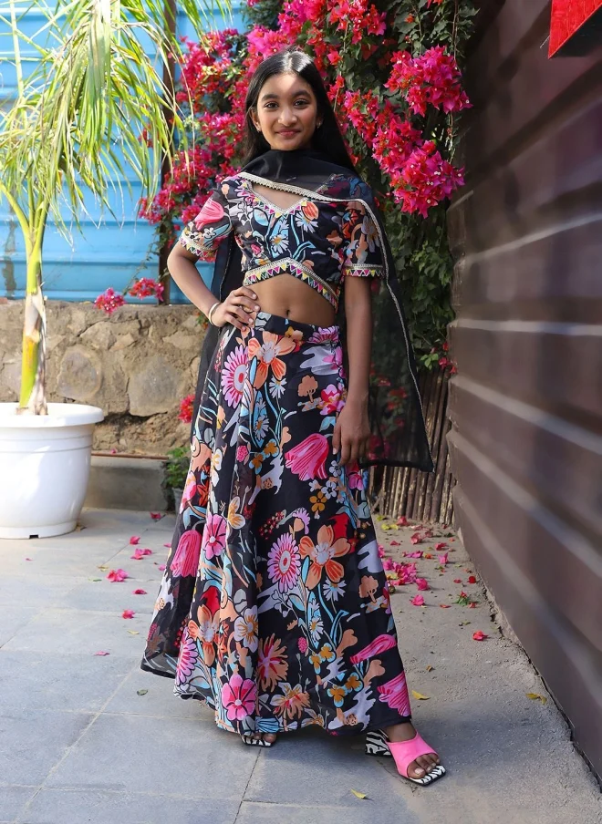 أيه كيه إس Floral Printed Lehenga Choli Set for Girls