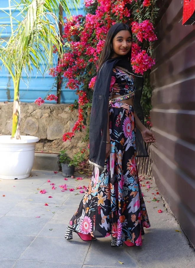AKS Floral Printed Lehenga Choli Set for Girls