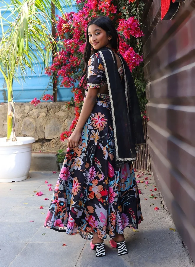 AKS Floral Printed Lehenga Choli Set for Girls