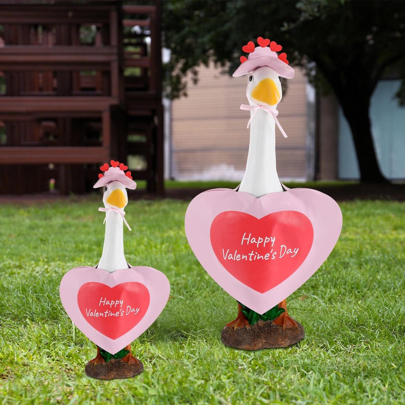 Chicingyou 2 Sets 23'' Adult and 17'' Baby Valentine's Day Goose Outfits Heart Porch Goose Clothes Pink Romantic Valentine Clothing for Concrete Cement Costume Outdoor Garden Patio Yard Lawn Art Decor - Image 3