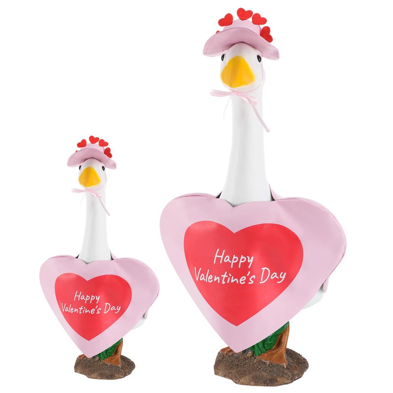 Chicingyou 2 Sets 23'' Adult and 17'' Baby Valentine's Day Goose Outfits Heart Porch Goose Clothes Pink Romantic Valentine Clothing for Concrete Cement Costume Outdoor Garden Patio Yard Lawn Art Decor - Image 1