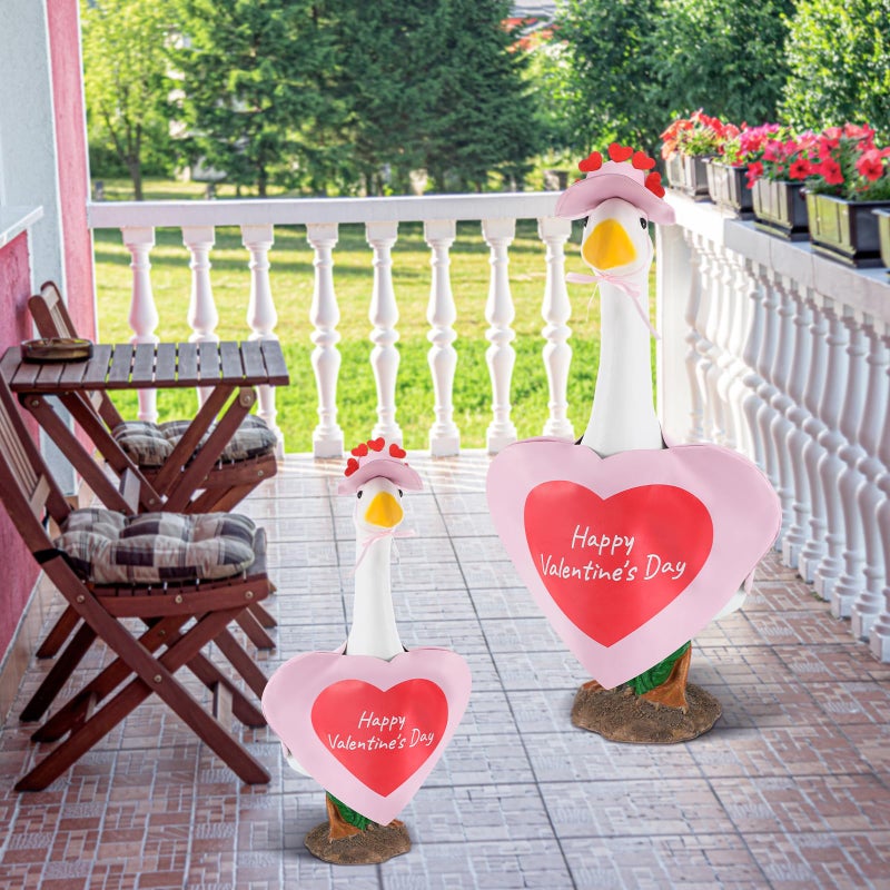 Chicingyou 2 Sets 23'' Adult and 17'' Baby Valentine's Day Goose Outfits Heart Porch Goose Clothes Pink Romantic Valentine Clothing for Concrete Cement Costume Outdoor Garden Patio Yard Lawn Art Decor - Image 5