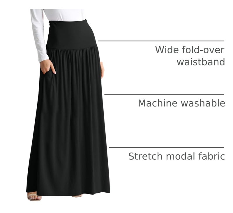 Simlu Black Skirts for Women Ankle Length Skirt Casual Long Skirt High Waisted Maxi Skirt Reg and Plus Size Skirt Long Skirt (Size Large, Black) - Image 4