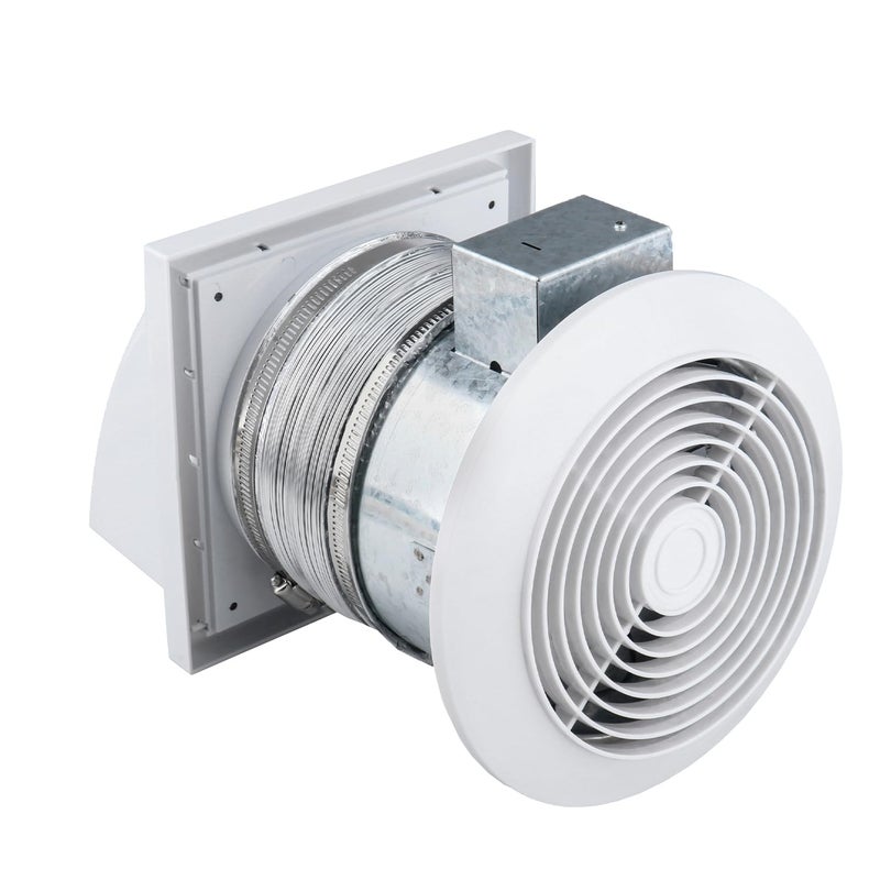 Quini 512M 6-inch Through Wall Exhaust Fan, 80 CFM 4.0 Sones, Bathroom Wall Exhaust Fan, Kitchen Ventilation Fan, 6-inch Diameter Vent, Retractable Duct - Image 1