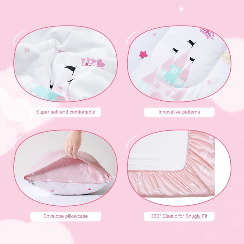 david's kids 4 Piece Toddler Bedding Set, Soft Breathable Bedding for Girls, Set includes Quilted Comforter + Flat Sheet + Fitted Sheet + Pillowcase, Mona - Image 3