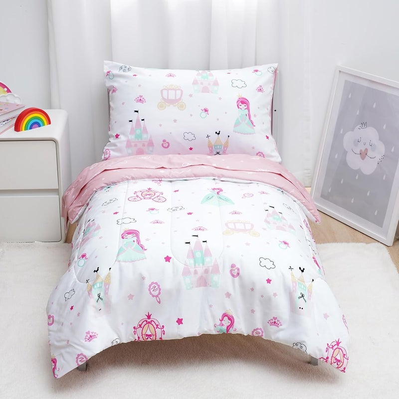 david's kids 4 Piece Toddler Bedding Set, Soft Breathable Bedding for Girls, Set includes Quilted Comforter + Flat Sheet + Fitted Sheet + Pillowcase, Mona - Image 1