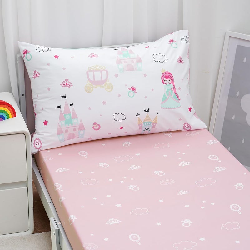 david's kids 4 Piece Toddler Bedding Set, Soft Breathable Bedding for Girls, Set includes Quilted Comforter + Flat Sheet + Fitted Sheet + Pillowcase, Mona - Image 5