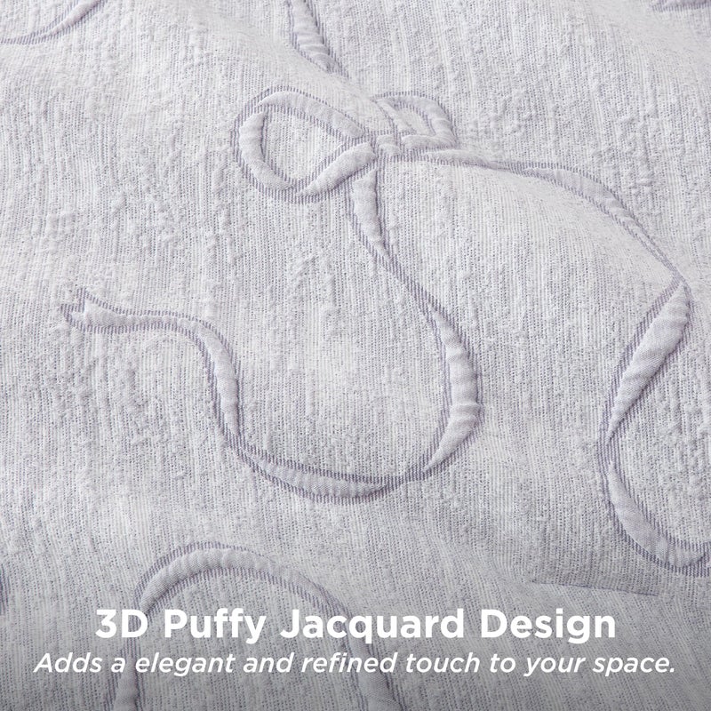 Bedsure 3 Pieces Queen Size Comforter Set, GentleSoft™ 3D Puffy Jacquard Design with Cute Bow Aesthetic, 1 Comforter (230 cm x 230 cm) and 2 Pillow Shams (50 cm x 66 cm), Lilac Purple - Image 3
