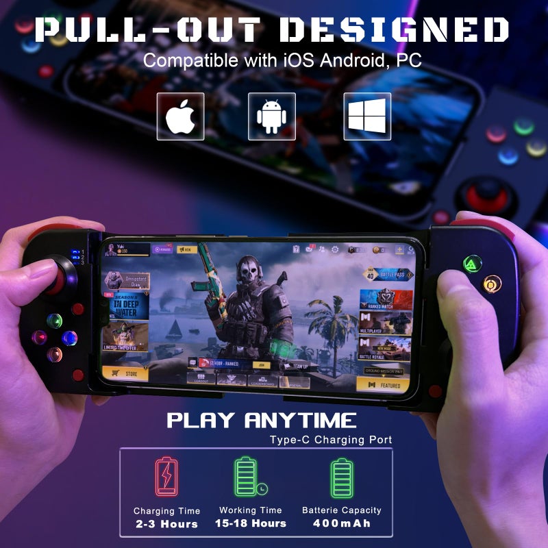 Megadream Mobile Game Controller Gamepad for iPhone iOS Android PC: Works with iPhone 16/15/14/13/12/11, iPad, Samsung Galaxy, TCL, Tablet, Call of Duty, Diablo Immortal - Directly Play (Black) - Image 3