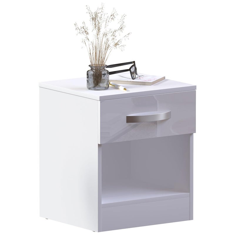 Vida Designs High Gloss White Bedside Cabinet 1 Drawer With Metal Handles and Runners Unique AntiBowing Sturdy Drawer Support