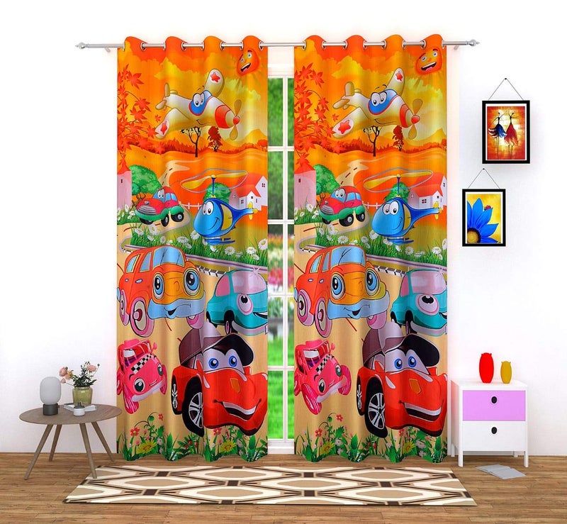 AMI CREATION Ami Creation Polyester 3D Digital Printed Car Curtains for Kids Room Living Room Set of 2 Multicolour Window 4 5 Feet - Image 1