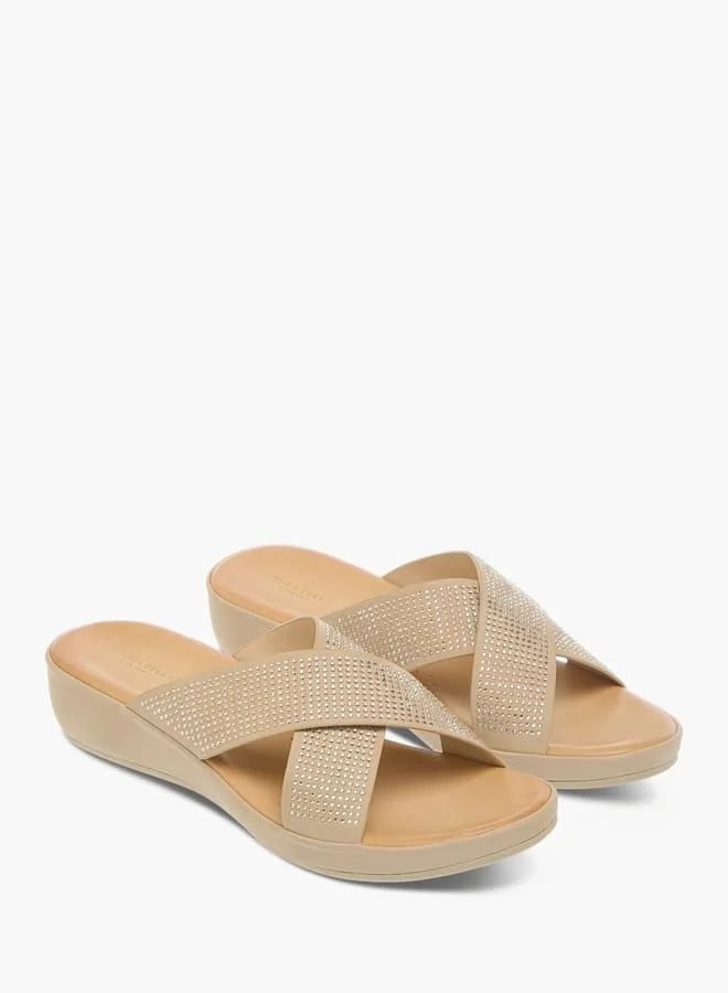 Flora Bella By Shoexpress Womens Embellished Cross Strap Sandals With Slip-On Closure