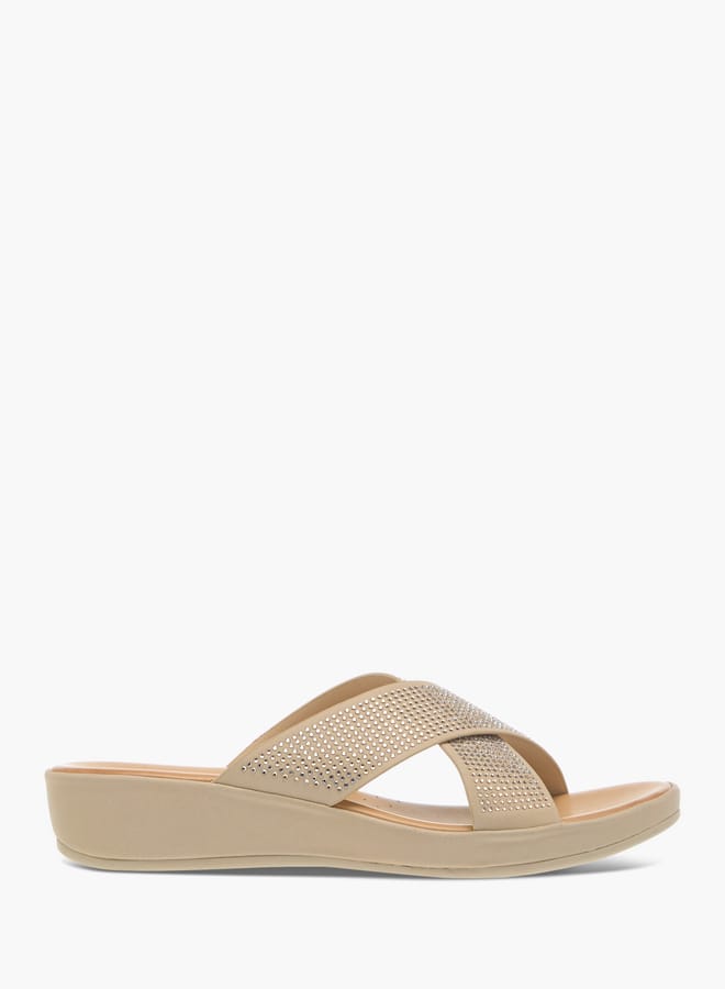 Flora Bella By Shoexpress Womens Embellished Cross Strap Sandals With Slip-On Closure  - Image 3