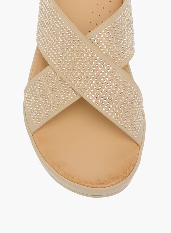Flora Bella By Shoexpress Womens Embellished Cross Strap Sandals With Slip-On Closure  - Image 4