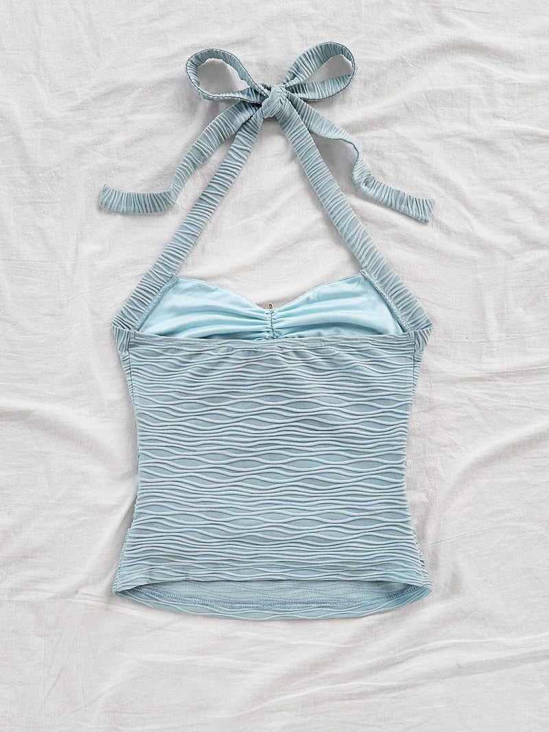 Halter Tops SOLY HUX V Neck Open Back Ruched Floral Blue - Image 2