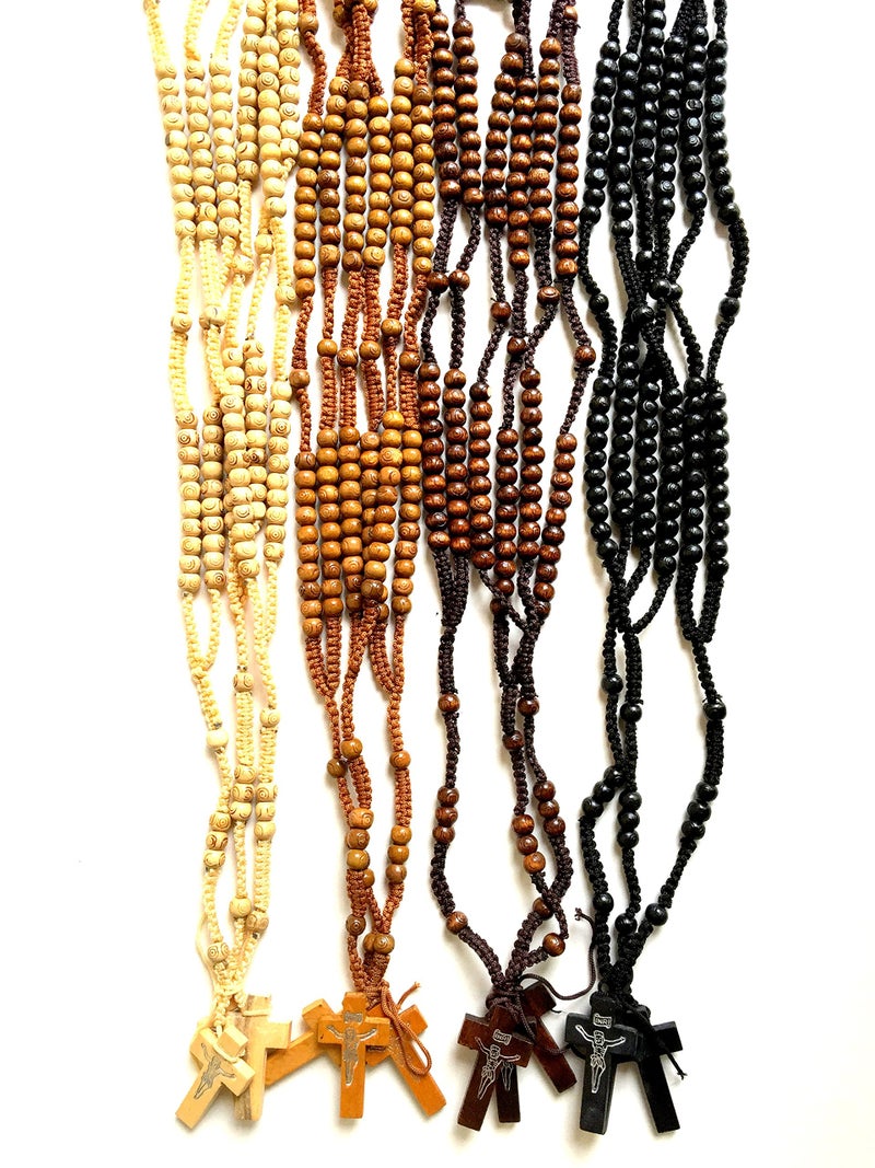 Holy Land Market سوق الأرض المقدسة 12 مسبحة خشبية حقيقية من القدس مسبحات كاثوليكية للجنسين بألوان متنوعة أسود بني عاجي ماروني أبيض