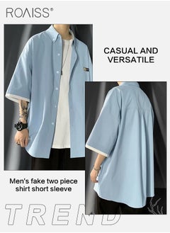 roaiss Men's Letter Graphic Short Sleeve Buttoned Shirt  - Image 5
