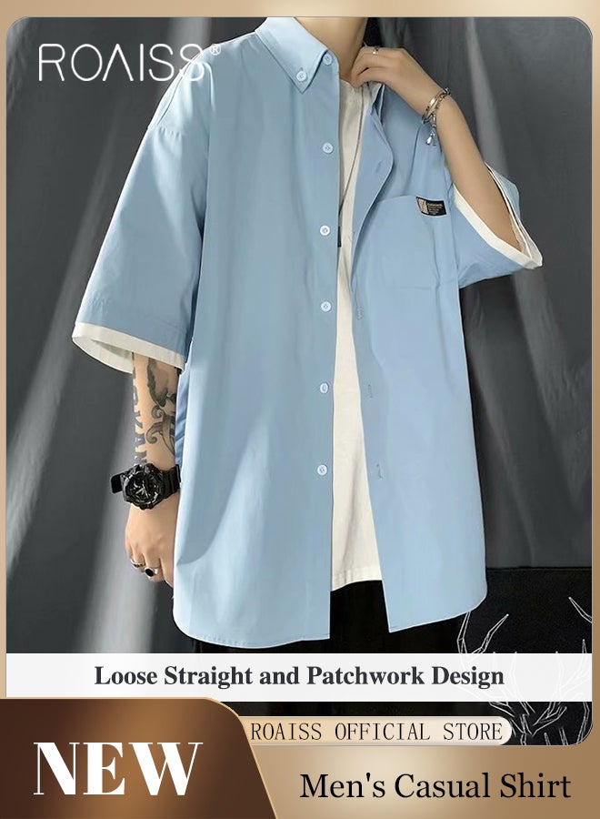 roaiss Men's Letter Graphic Short Sleeve Buttoned Shirt  - Image 3