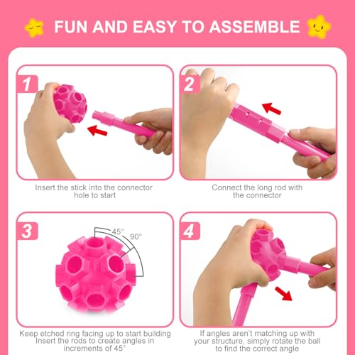 spring flower SpringFlower Fort Building Kit for KidsSTEM Construction Toys Educational Gift for 4 5 6 7 8 9 10 11 12 Years Old Boys and GirlsUltimate Creative Set for Indoor Outdoors Activity200 PcsPink - Image 5