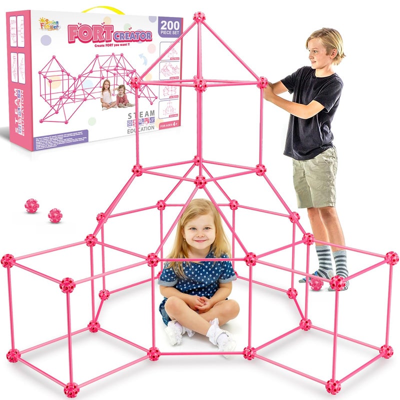 spring flower SpringFlower Fort Building Kit for KidsSTEM Construction Toys Educational Gift for 4 5 6 7 8 9 10 11 12 Years Old Boys and GirlsUltimate Creative Set for Indoor Outdoors Activity200 PcsPink - Image 3