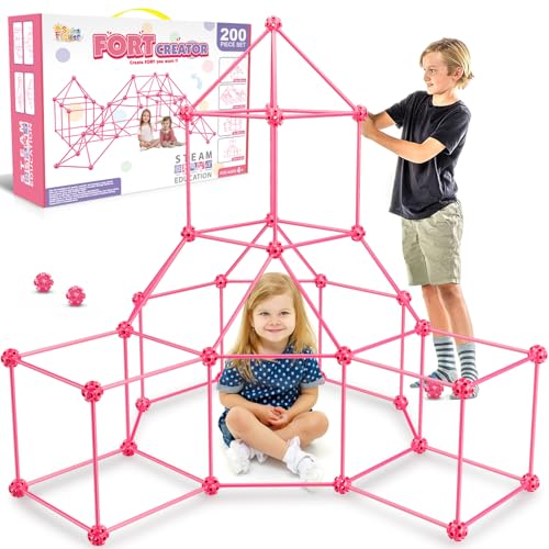 spring flower SpringFlower Fort Building Kit for KidsSTEM Construction Toys Educational Gift for 4 5 6 7 8 9 10 11 12 Years Old Boys and GirlsUltimate Creative Set for Indoor Outdoors Activity200 PcsPink - Image 1