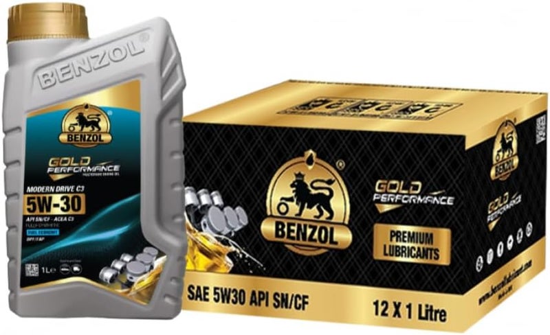 زيت محرك Benzol Gold Performance 5W30 SN PLUS/CF C3 - عبوة تحتوي على 12 زجاجة (كل زجاجة سعتها 1 لتر)
