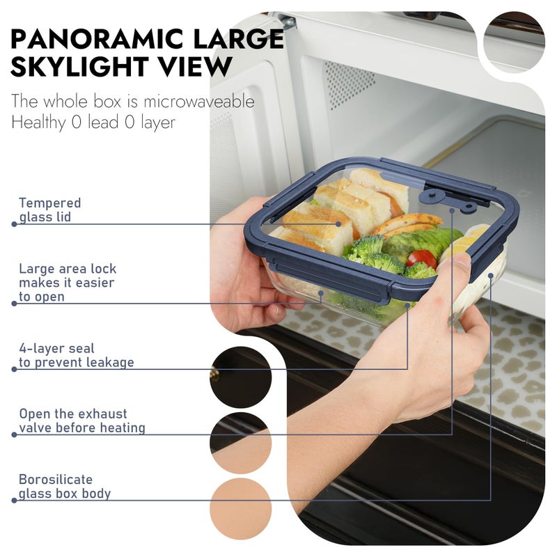 BOROHOUSE 10-Pack Glass Food Storage Containers with Tempered Lids â€“ Borosilicate, Airtight, Oven-Safe (-4Â°F~950Â°F), BPA-Free, 4.4 & 1.6 Cup, Leak-Proof, Dishwasher Safe (Blue) - Image 5
