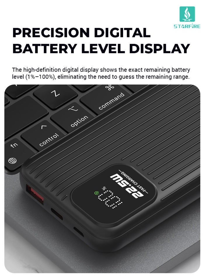 STARFIRE 10000mAh Power Bank with Built-in Type-C & Lightning Cables, 22.5W Fast Charging Portable Charger, LED Digital Display, USB-A & PD20W Type-C Output, Compact Battery Pack for iPhone 17 / 17 Pro / 17 Pro Max / iPhone Air / 16 / 15 / 14 / 13 / 12 Series, Samsung Galaxy S25 / S24 / S23 / S22, iPad, Xiaomi, OnePlus, Huawei - Image 5