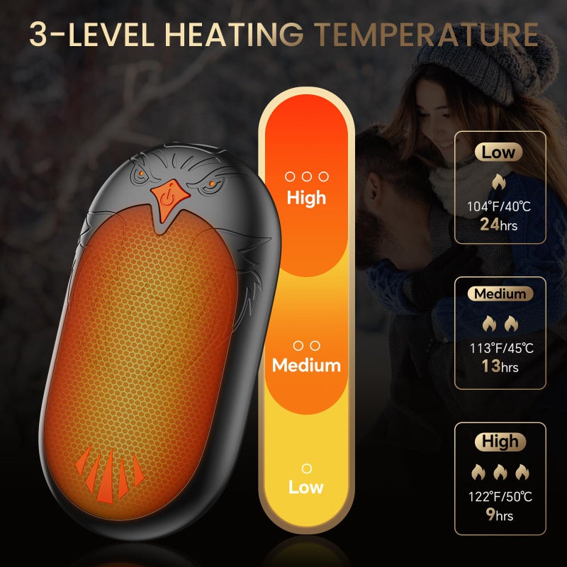 VTHW Magnetic Hand Warmers Rechargeable 2 Pack, Electric Hand Warmers with 24Hrs Long Heating, 2 in 1 Portable Handwarmers Cordless USB Pocket Hands Heater Outdoor Warm Gift for Hunting, Golf, Camping, Ski - Image 3